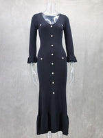 Midi Jurk met V-hals en Knoopsluiting - Maxi Dresses - Jurkjes.co