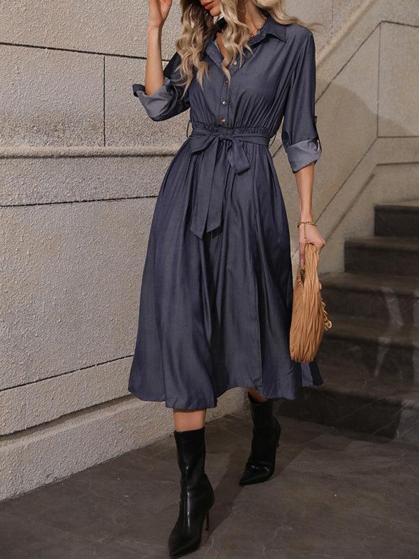 Midi Jurk met V-hals en Knoopsluiting - Midi Dresses - Jurkjes.co