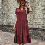 Midi Jurk met V-hals en Knoopsluiting - Midi Dresses - Jurkjes.co