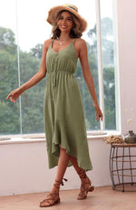 Midi Jurk met V-hals en Knoopsluiting - Midi Dresses - Jurkjes.co