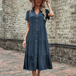 Midi Jurk met V-hals en Knoopsluiting - Midi Dresses - Jurkjes.co