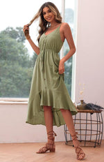 Midi Jurk met V-hals en Knoopsluiting - Midi Dresses - Jurkjes.co