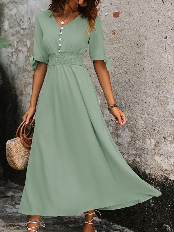 Midi Jurk met V-hals en Knopenrij - Midi Dresses - Jurkjes.co
