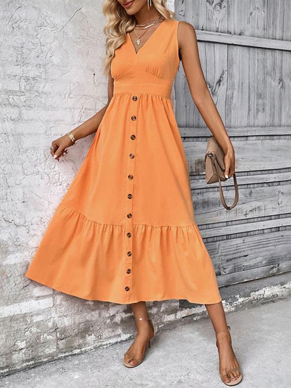 Midi Jurk met V-hals en Knopsluiting - Group6 - Jurkjes.co