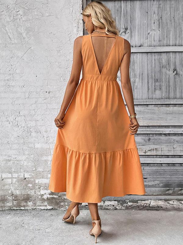 Midi Jurk met V-hals en Knopsluiting - Group6 - Jurkjes.co