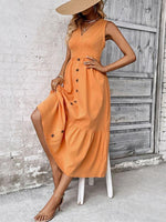 Midi Jurk met V-hals en Knopsluiting - Group6 - Jurkjes.co