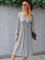 Midi Jurk met V-hals en Knopsluiting - Midi Dresses - Jurkjes.co