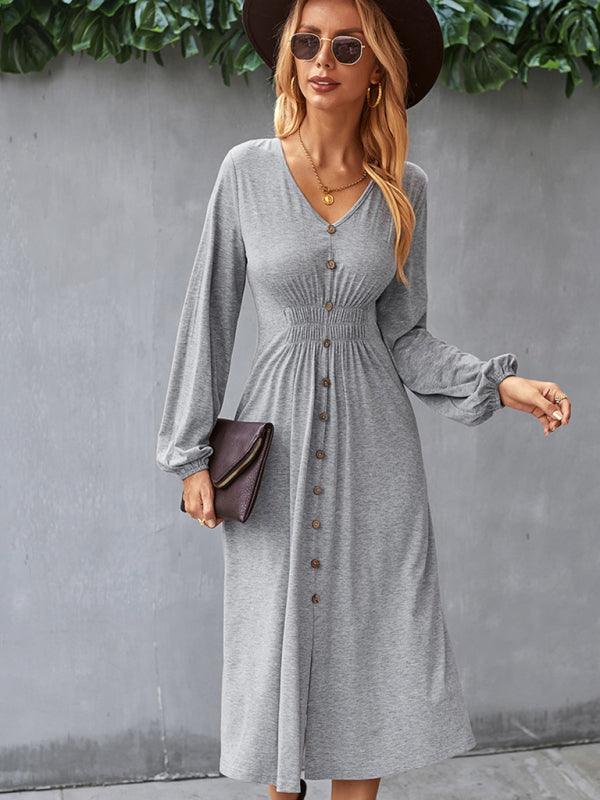 Midi Jurk met V-hals en Knopsluiting - Midi Dresses - Jurkjes.co