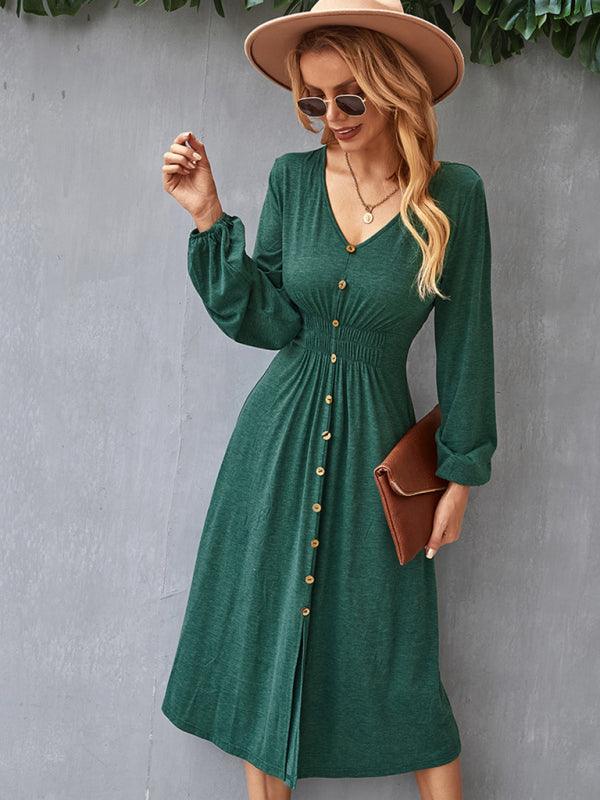 Midi Jurk met V-hals en Knopsluiting - Midi Dresses - Jurkjes.co