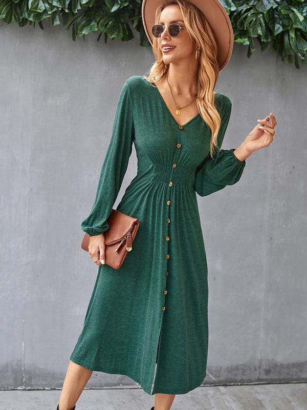 Midi Jurk met V-hals en Knopsluiting - Midi Dresses - Jurkjes.co