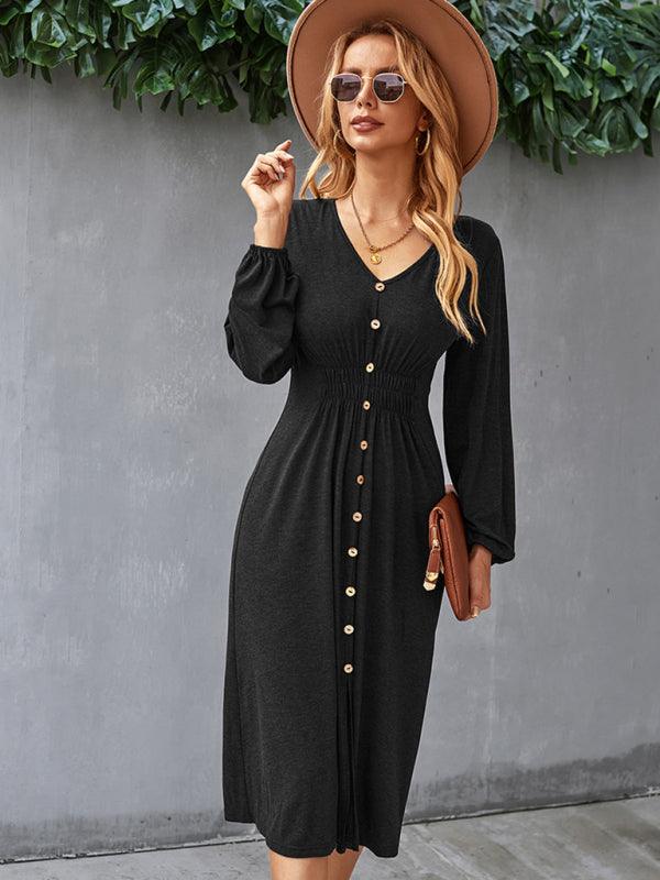 Midi Jurk met V-hals en Knopsluiting - Midi Dresses - Jurkjes.co