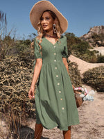 Midi Jurk met V-hals en Knopsluiting - Midi Dresses - Jurkjes.co