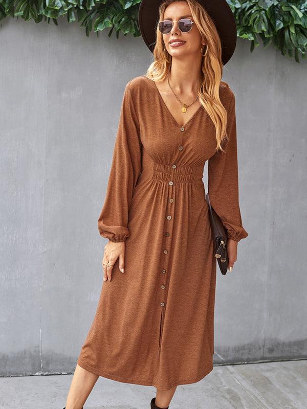 Midi Jurk met V-hals en Knopsluiting - Midi Dresses - Jurkjes.co