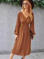 Midi Jurk met V-hals en Knopsluiting - Midi Dresses - Jurkjes.co