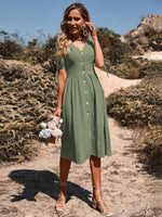 Midi Jurk met V-hals en Knopsluiting - Midi Dresses - Jurkjes.co