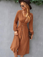 Midi Jurk met V-hals en Knopsluiting - Midi Dresses - Jurkjes.co