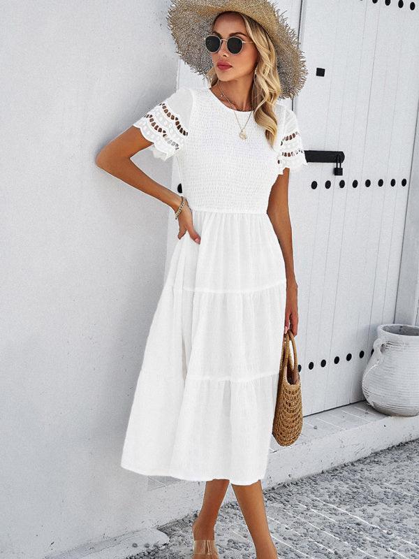 Midi Jurk met V-hals en Lace Mouwen - Midi Dresses - Jurkjes.co