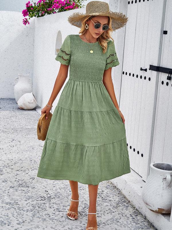 Midi Jurk met V-hals en Lace Mouwen - Midi Dresses - Jurkjes.co