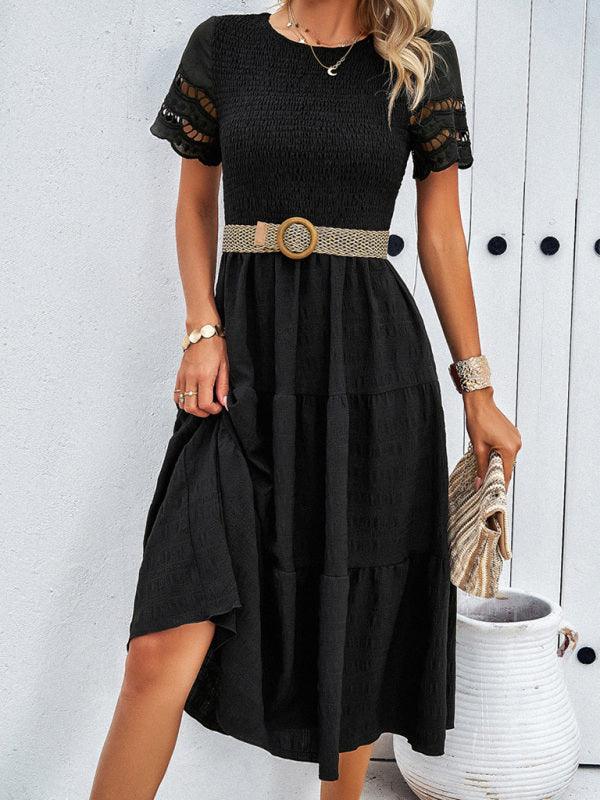 Midi Jurk met V-hals en Lace Mouwen - Midi Dresses - Jurkjes.co