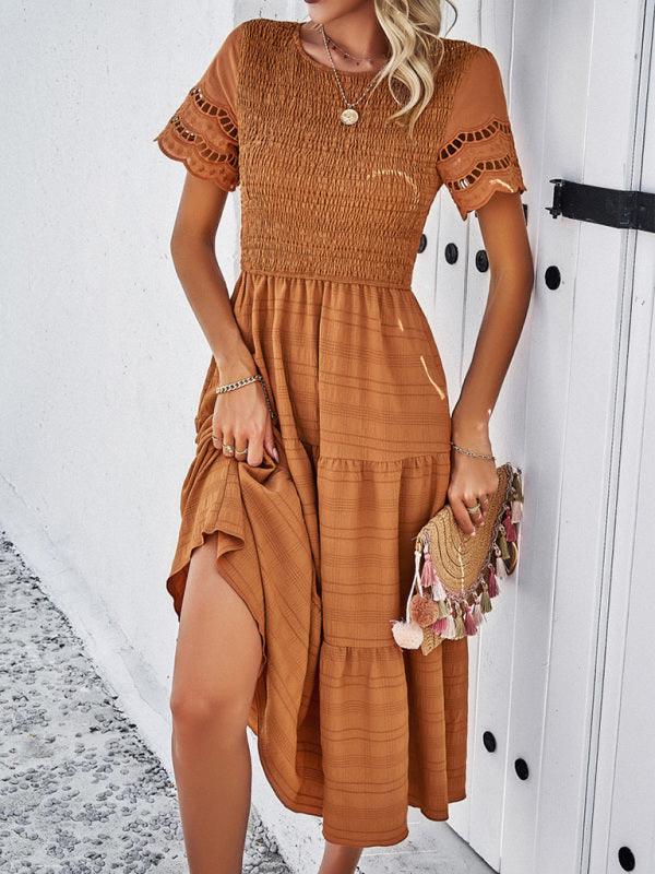 Midi Jurk met V-hals en Lace Mouwen - Midi Dresses - Jurkjes.co