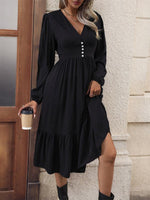 Midi Jurk met V-hals en Lange Mouwen - Group7 - Jurkjes.co