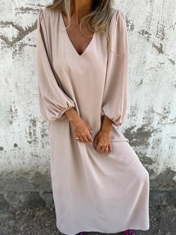 Midi Jurk met V-hals en Luchtige Mouwen - Maxi Dresses - Jurkjes.co