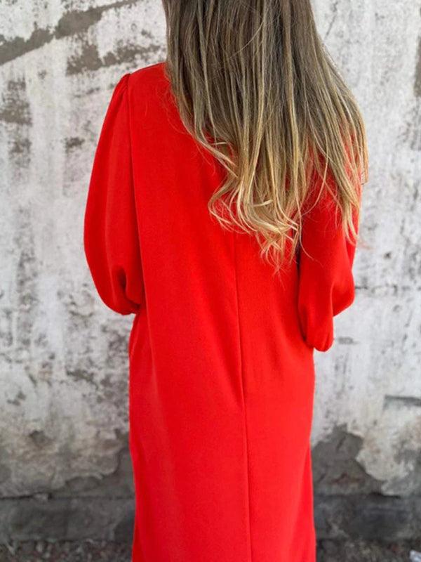 Midi Jurk met V-hals en Luchtige Mouwen - Maxi Dresses - Jurkjes.co
