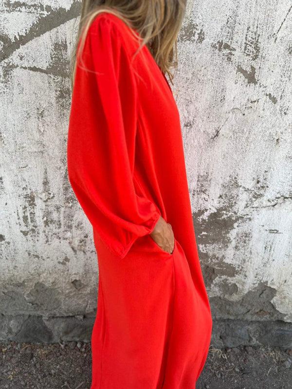 Midi Jurk met V-hals en Luchtige Mouwen - Maxi Dresses - Jurkjes.co