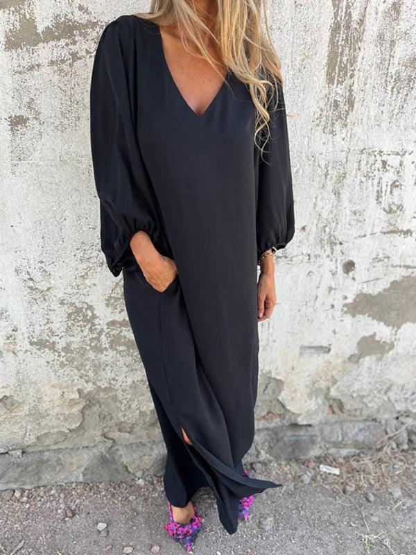 Midi Jurk met V-hals en Luchtige Mouwen - Maxi Dresses - Jurkjes.co