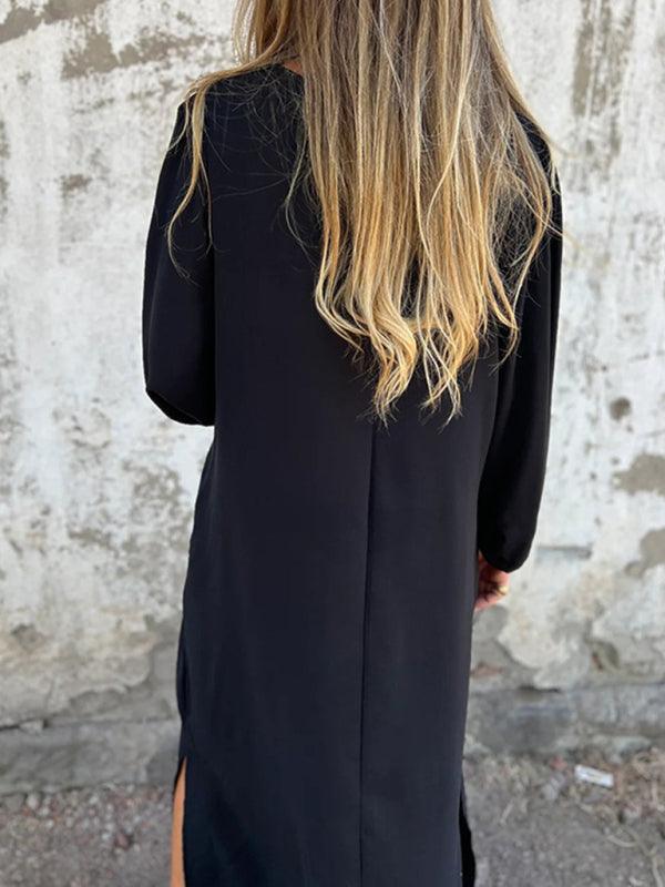 Midi Jurk met V-hals en Luchtige Mouwen - Maxi Dresses - Jurkjes.co