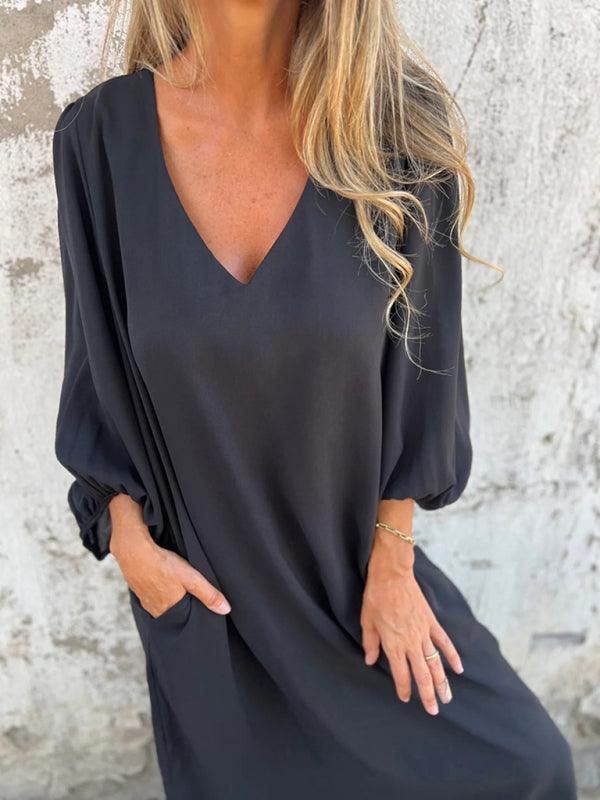 Midi Jurk met V-hals en Luchtige Mouwen - Maxi Dresses - Jurkjes.co
