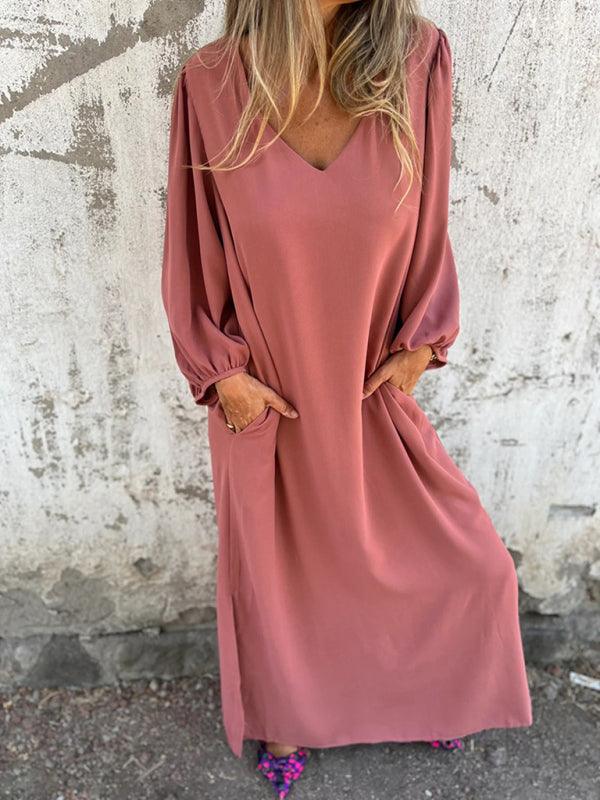 Midi Jurk met V-hals en Luchtige Mouwen - Maxi Dresses - Jurkjes.co