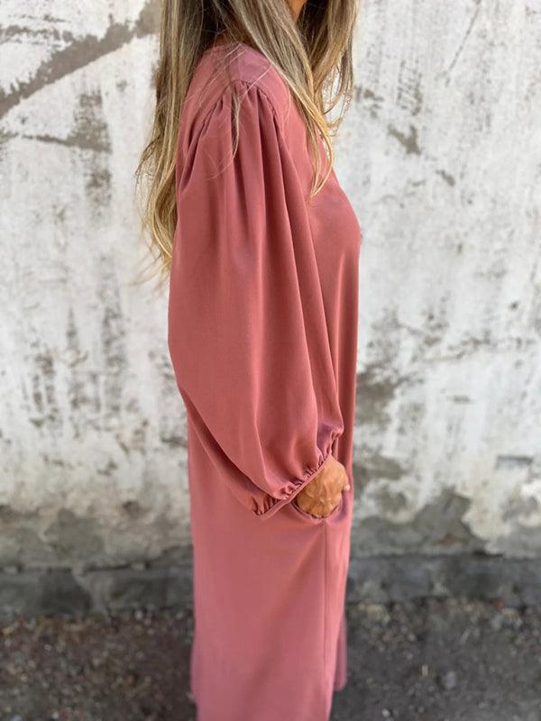 Midi Jurk met V-hals en Luchtige Mouwen - Maxi Dresses - Jurkjes.co