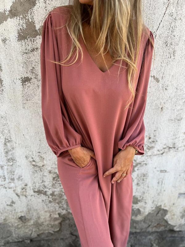 Midi Jurk met V-hals en Luchtige Mouwen - Maxi Dresses - Jurkjes.co