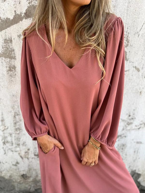 Midi Jurk met V-hals en Luchtige Mouwen - Maxi Dresses - Jurkjes.co