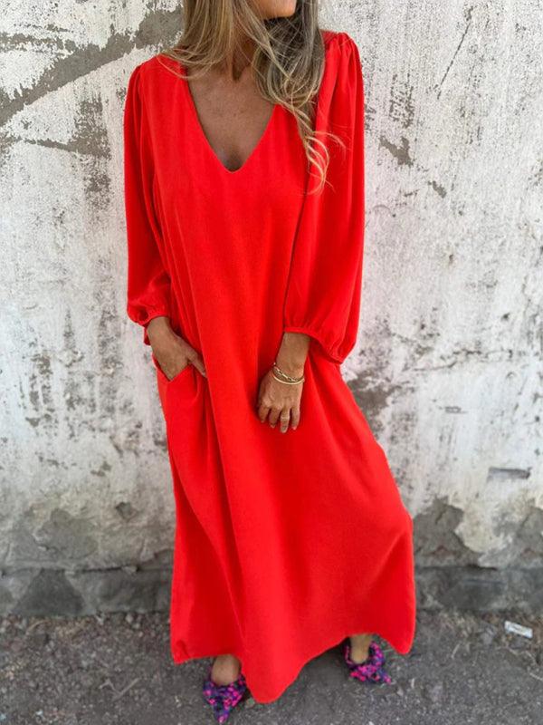 Midi Jurk met V-hals en Luchtige Mouwen - Maxi Dresses - Jurkjes.co