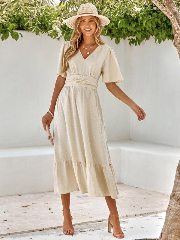 Midi Jurk met V-hals en Luchtige Mouwen - Midi Dresses - Jurkjes.co