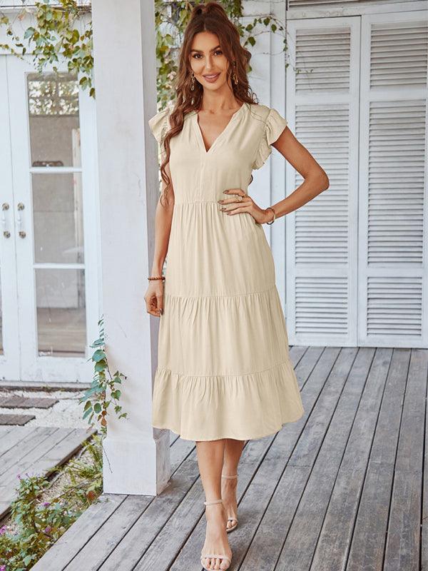 Midi Jurk met V-hals en Luchtige Mouwen - Midi Dresses - Jurkjes.co