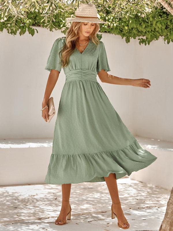 Midi Jurk met V-hals en Luchtige Mouwen - Midi Dresses - Jurkjes.co