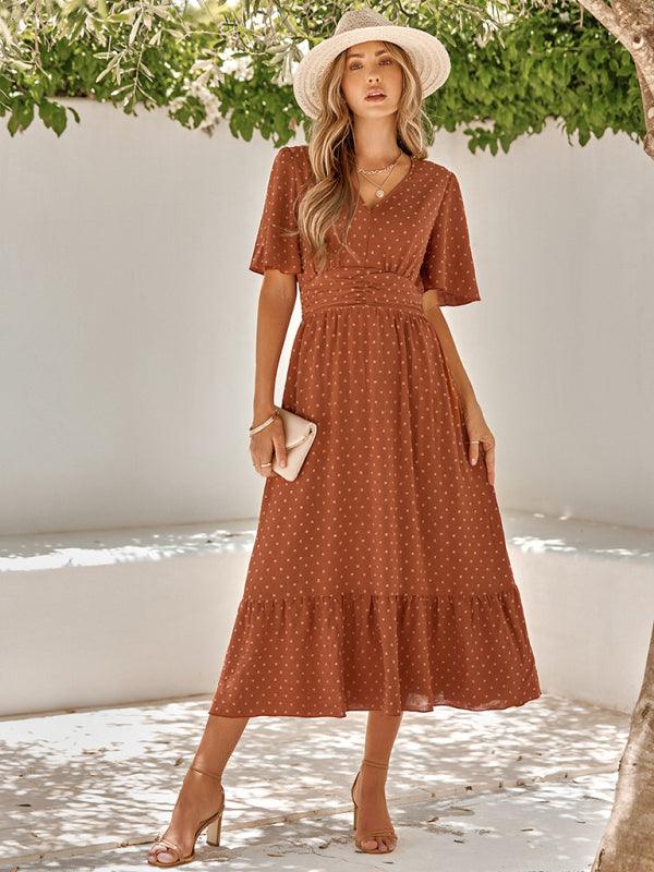 Midi Jurk met V-hals en Luchtige Mouwen - Midi Dresses - Jurkjes.co