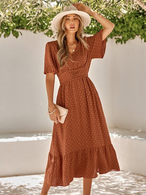 Midi Jurk met V-hals en Luchtige Mouwen - Midi Dresses - Jurkjes.co