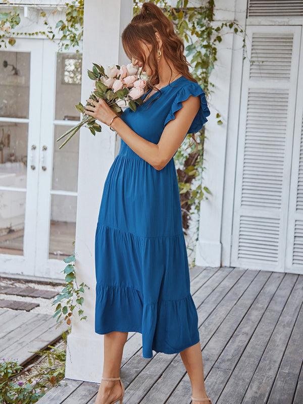 Midi Jurk met V-hals en Luchtige Mouwen - Midi Dresses - Jurkjes.co