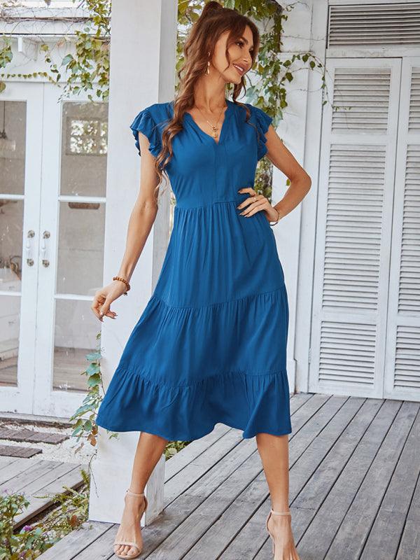 Midi Jurk met V-hals en Luchtige Mouwen - Midi Dresses - Jurkjes.co