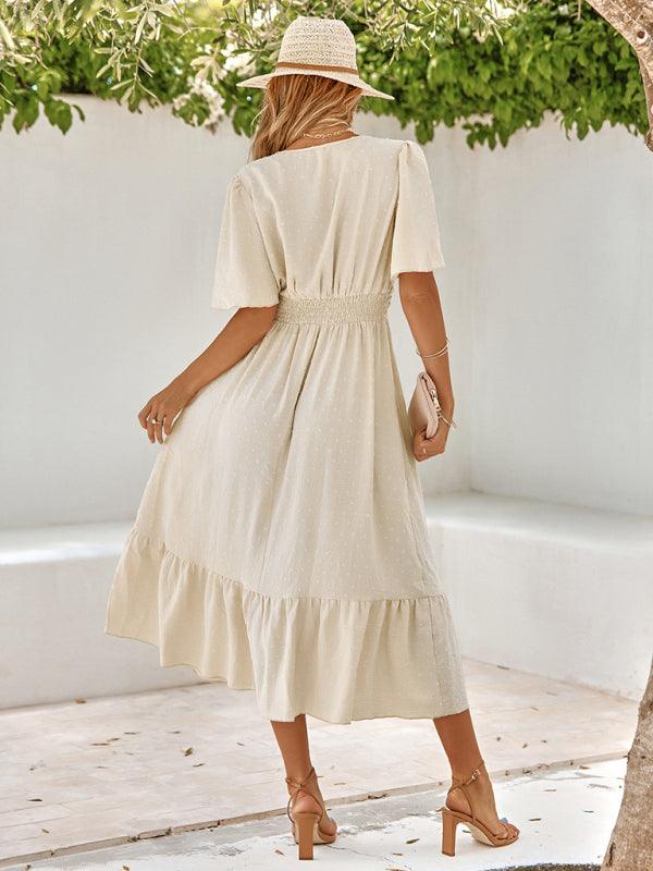Midi Jurk met V-hals en Luchtige Mouwen - Midi Dresses - Jurkjes.co
