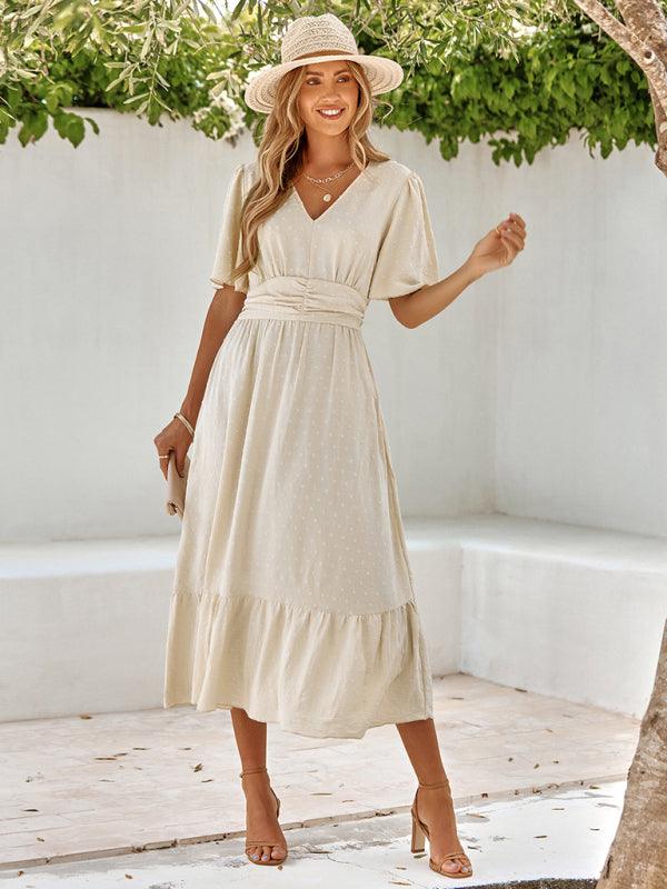 Midi Jurk met V-hals en Luchtige Mouwen - Midi Dresses - Jurkjes.co