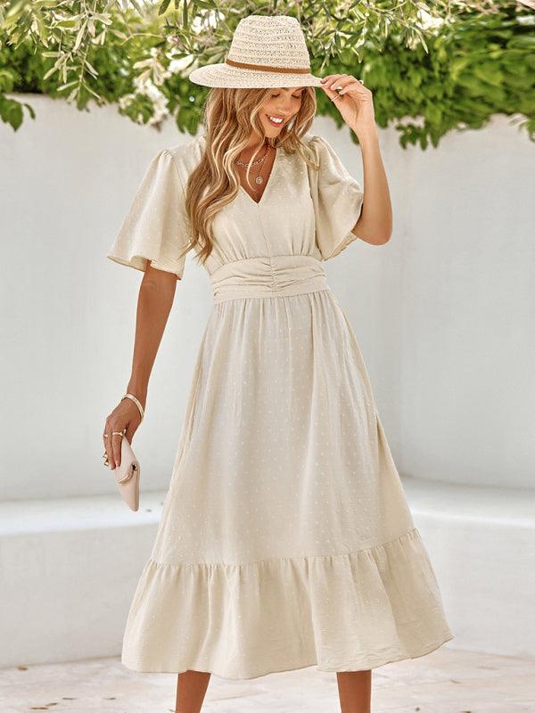 Midi Jurk met V-hals en Luchtige Mouwen - Midi Dresses - Jurkjes.co