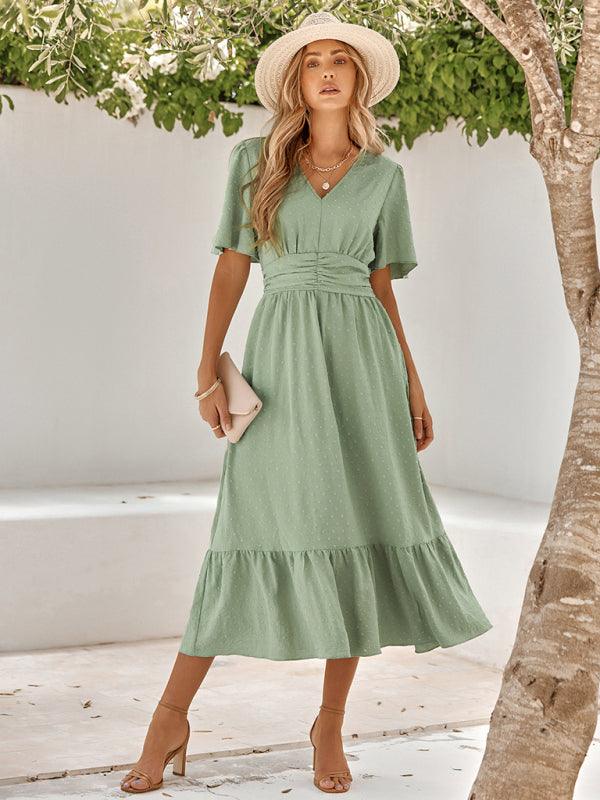 Midi Jurk met V-hals en Luchtige Mouwen - Midi Dresses - Jurkjes.co