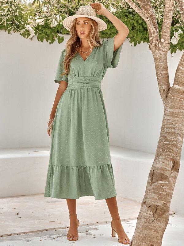 Midi Jurk met V-hals en Luchtige Mouwen - Midi Dresses - Jurkjes.co