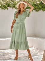 Midi Jurk met V-hals en Luchtige Mouwen - Midi Dresses - Jurkjes.co