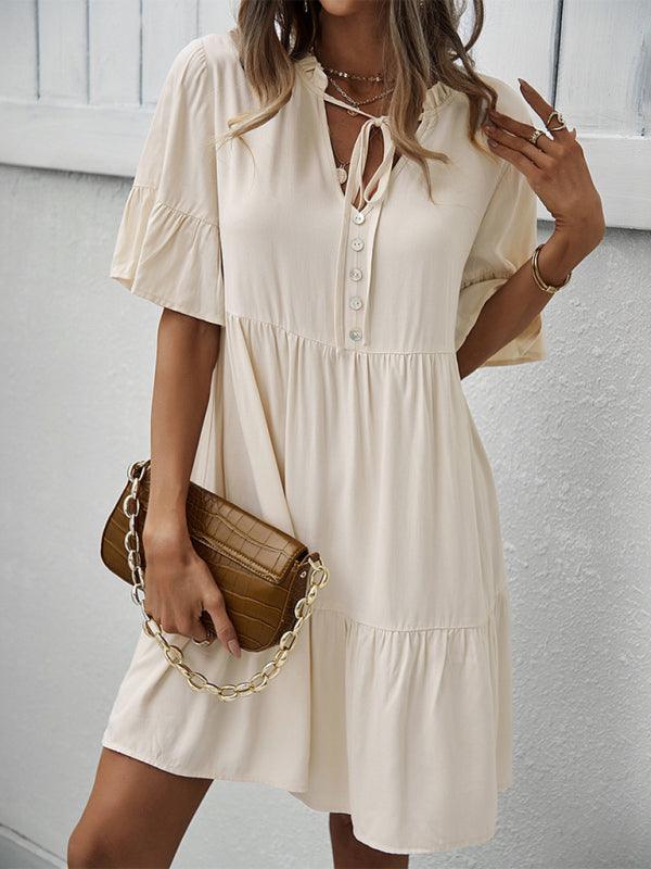 Midi Jurk met V-hals en Luchtige Mouwen - Mini Dresses - Jurkjes.co